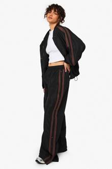 Nylon Jogger Met Zijstreep En Knoopsluiting, Rechte Pijp, Black - S