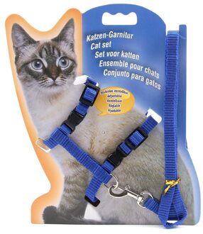 Nylon Kat Harness En Leash Set Huisdier Producten Voor Dieren Verstelbare Hond Tractie Harnas Riem Kat Kitten Halter Kat Kraag blauw