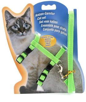 Nylon Kat Harness En Leash Set Huisdier Producten Voor Dieren Verstelbare Hond Tractie Harnas Riem Kat Kitten Halter Kat Kraag groen