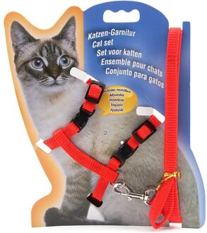 Nylon Kat Harness En Leash Set Huisdier Producten Voor Dieren Verstelbare Hond Tractie Harnas Riem Kat Kitten Halter Kat Kraag rood