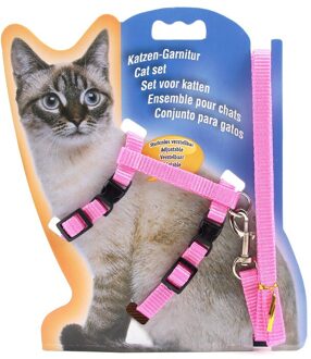 Nylon Kat Harness En Leash Set Huisdier Producten Voor Dieren Verstelbare Hond Tractie Harnas Riem Kat Kitten Halter Kat Kraag roze
