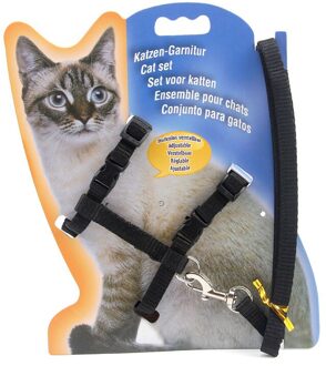 Nylon Kat Harness En Leash Set Huisdier Producten Voor Dieren Verstelbare Hond Tractie Harnas Riem Kat Kitten Halter Kat Kraag zwart
