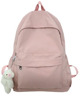 Nylon Mode Rugzak Voor Vrouwen Effen Kleur Eenvoudige Rugzak Preppy Stijl Rugzak Tieners Meisjes Grote Capaciteit Schooltas Pak roze