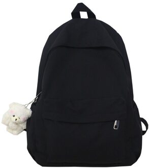 Nylon Mode Rugzak Voor Vrouwen Effen Kleur Eenvoudige Rugzak Preppy Stijl Rugzak Tieners Meisjes Grote Capaciteit Schooltas Pak zwart