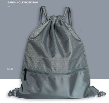 Nylon Waterdichte Tas Trekkoord Rugzak Gym Swim School Sport Schoen Dans Zak Grijs