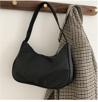 Nylon Zwervers Onderarm Zak Voor Vrouwen Effen Kleur Dames Kleine Schouder Oksel Tassen Vrouwelijke Meisjes Purse Handtassen zwart