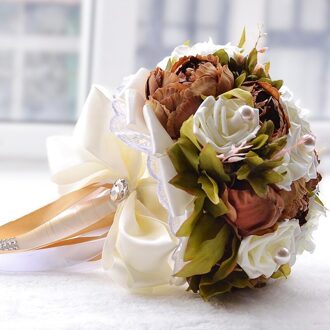 NZUK Bloemen Pioen Bruidsboeketten Bridal Bruidsmeisje Boeket Bruiloft Accessoires ramos de novia Z380 Bruin