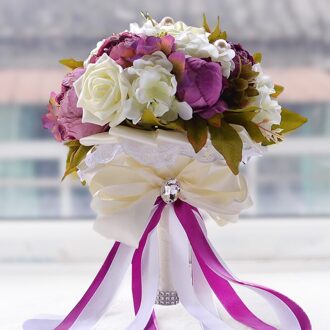 NZUK Bloemen Pioen Bruidsboeketten Bridal Bruidsmeisje Boeket Bruiloft Accessoires ramos de novia Z380 Paars