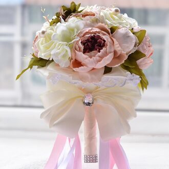 NZUK Bloemen Pioen Bruidsboeketten Bridal Bruidsmeisje Boeket Bruiloft Accessoires ramos de novia Z380 Roze