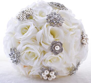 Nzuk Bruidsboeket Wit Handgemaakte Rose Bruid Bruidsmeisje Bruidsboeket Kralen Diamond Crystal Wedding Boeket Z481