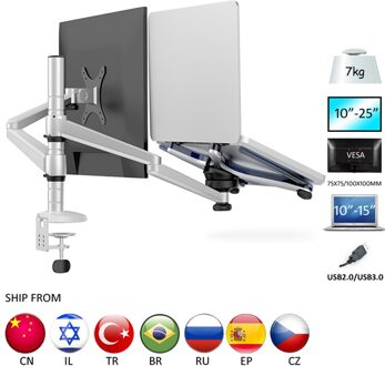 OA-4S Aluminium Desktop Dubbele Arm Dual Monitor Houder Full Motion Led Screen Mount Arm Rotary Base Stand met 1stk usb3.0