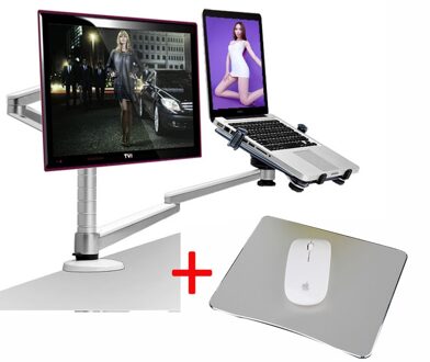 OA-7X Multimedia Desktop Dual Arm 27Inch Lcd Monior Houder + Laptop Houder Stand Tafel Full Motion Dual Monitor Mount arm Stand met muis pad