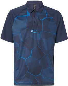 Oakley Mouw Kraag Heren Blauw Navy Spiegel Golf Grafisch Polo Shirt 434430 6FB - XS