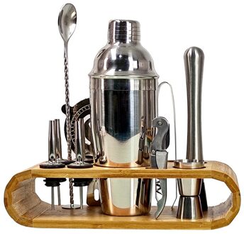 Oape 750Ml Professionele Rvs Barman Wijn Cup Bar Gereedschap Cocktail Shaker Mixer Martini Bar Set Met Houten Rek 550ML