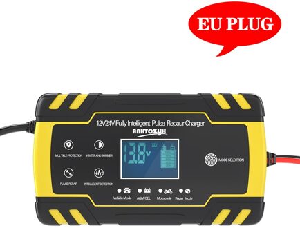 OBD2 24V 4A 12V 8A Volledige Automatische Auto Acculader Puls Reparatie Lcd-scherm Smart Snel Opladen Agm deep Cycle Gel Lood-zuur A 12V 8A 24V 4A EU