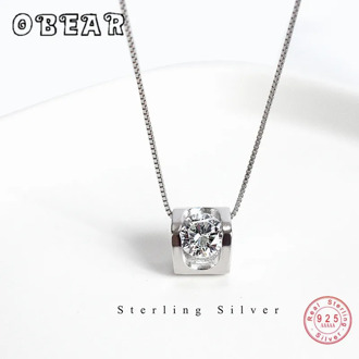 OBEAR 100% 925 Sterling Silver Heart-Shaped Single Zircon Pendant Necklace For Women Wedding Party Fashion Jewelry