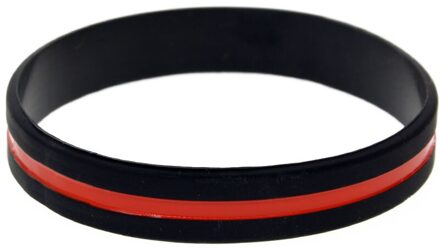 Obh 1Pc Geel Groen Rood En Blauw Lijn Siliconen Polsbandje Eenvoudige Decoratie Logo Volwassen Grootte zwart rood