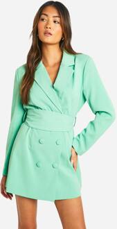 Obi Tie Taille Getailleerde Blazerjurk, Emerald - 34