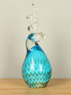 Object glas NZA-111, glassculptuur blauw, glasdruppel blauw, glazen krul