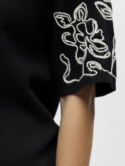 Object Objflora 2/4 re knit pullover 143 - maat M Zwart