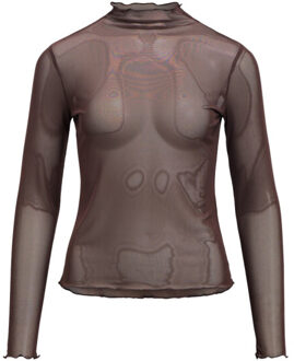 Object objnela ls o-neck mesh top rep 23046001 seal brown Bruin