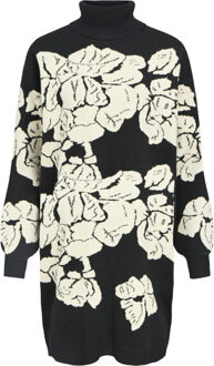 Object Objray l/s knit rollneck dress aop Zwart - M