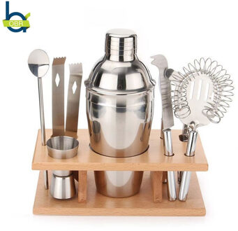 OBR 8 STKS Shaker Mixer Cocktail Set met Hout Stand Bar Wijn Drinken Zeef Mixer Drinken Barman Browser Kit Bar accessoires
