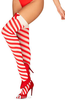 Obsessive Wit Rood gestreepte Kissmas stockings - Maat: S/M