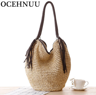 OCEHNUU Big Straw Beach Bags Women Handbags Summer Fashion Female 2020 Casual Women's Bags Shoulder Bag Tassel Zipper Bolsas