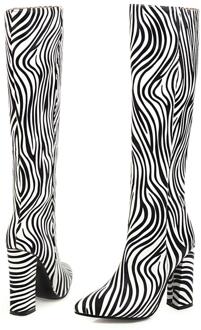 Ochanmeb Zebra Print Knie Hoge Laarzen Vrouwen Big Size 43 Dikke Hoge Hakken Herfst Winter Lange Laarzen Vrouw Wees teen Herfst Schoenen 11