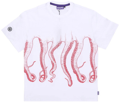 Octopus Mannen Outline Tee - Streetwear Collectie Octopus , White , Heren - XL