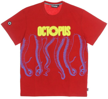 Octopus Rode Blurred Tee Heren T-shirt Octopus , Red , Heren - Xl,M