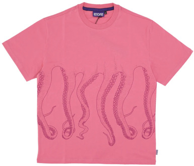 Octopus Roze Outline Tee Streetwear Shirt Octopus , Pink , Heren - Xl,L,M,S,Xs