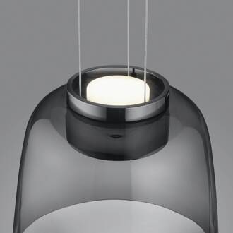 Oda hanglamp zwart glazen kap zwart glanzend, rookgrijs-transparant
