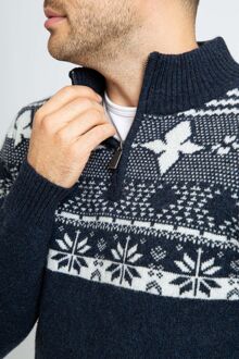 Odde Half Zip Trui Wolblend Navy Donkerblauw