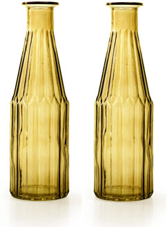 odeco - Bloemenvaas Marseille - 2x - Fles model - glas - geel - H25 x D7 cm - Vazen