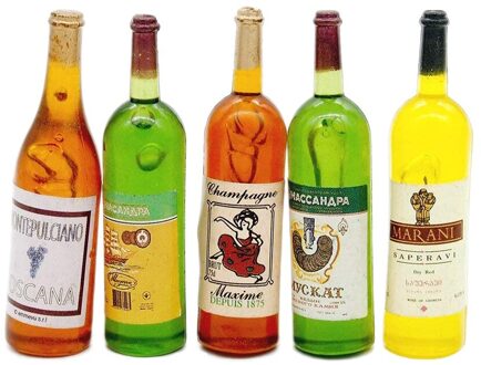 Odoria 1:6 Miniatuur 5 Pcs Multicolor Wijn Sap Flessen Drank Drinken Poppenhuis Keuken Accessoires Eetkamer Bar