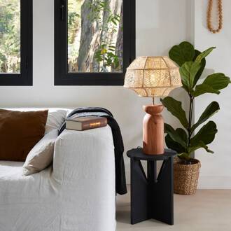 Odyssée tafellamp, hoogte 63 cm natuurlijk beige, donker hout