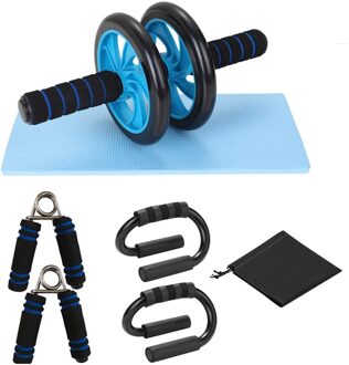 Oefening Tool Set Push-Up Bar Abdominale Power Wiel Roller Jump Rope Oefening Mat Grip Sterkte Apparaat 8 Elastische trainer Thuis Blauw