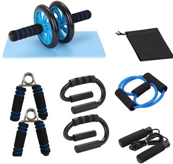 Oefening Tool Set Push-Up Bar Abdominale Power Wiel Roller Jump Rope Oefening Mat Grip Sterkte Apparaat 8 Elastische trainer Thuis zwart