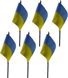 Oekraine - 6x - mini vlaggetje van 10 x 15 cm op stokje - Landen vlag - H27 cm