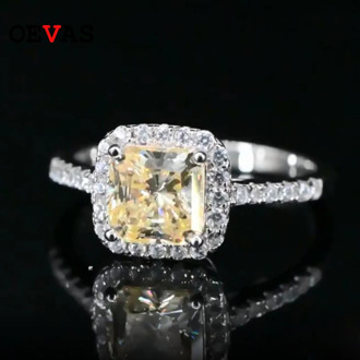 OEVAS 100% 925 Sterling Silver High Carbon Diamond Wedding Rings For Women Sparkling Engagement Party Created Moissanite Jewelry