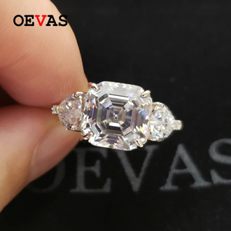 OEVAS 100% 925 Sterling Silver Sparkling 10*10mm Square High Carbon Diamond Wedding Rings For Women Party Fine Jewelry Wholesale