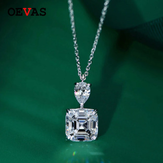 OEVAS 925 Sterling Silver Asscher Cut Created Moissanite Gemstone Wedding Engagement Pendent Necklace Fine Jewelry Wholesale