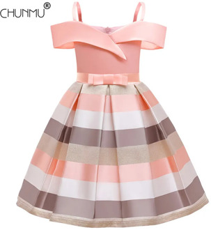 Off Shoulder Kids Girl Wedding Flower Girls Dress Princess Party Striped Formal Dress Prom Little Baby Girl Birthday Dress