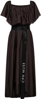 Off-shoulder maxi-jurk Molly  bruin