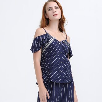 Off-shoulder streep top Blauw