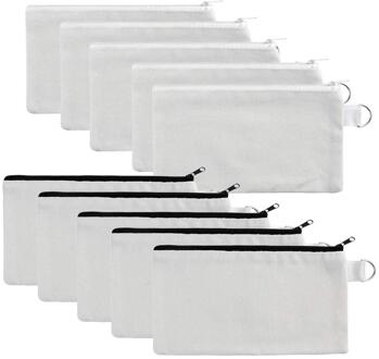 Off White Canvas Travel Pouch Make-Up Tas Voor Vrouwen Diy Stof Canvas Cosmetische Tas Gereedschap Pouch Met Houder (9X5 In, 10 Pack)