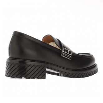 Off White Dames Combat Leren Loafers (Zwart/Wit)