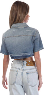 Off White Dames Corporate Cropped Shirt (Blauw/Wit)